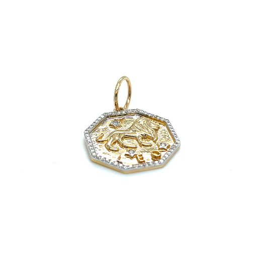 14Kt Yellow Gold "Leo" Diamond Halo Octagon Charm/Pendant