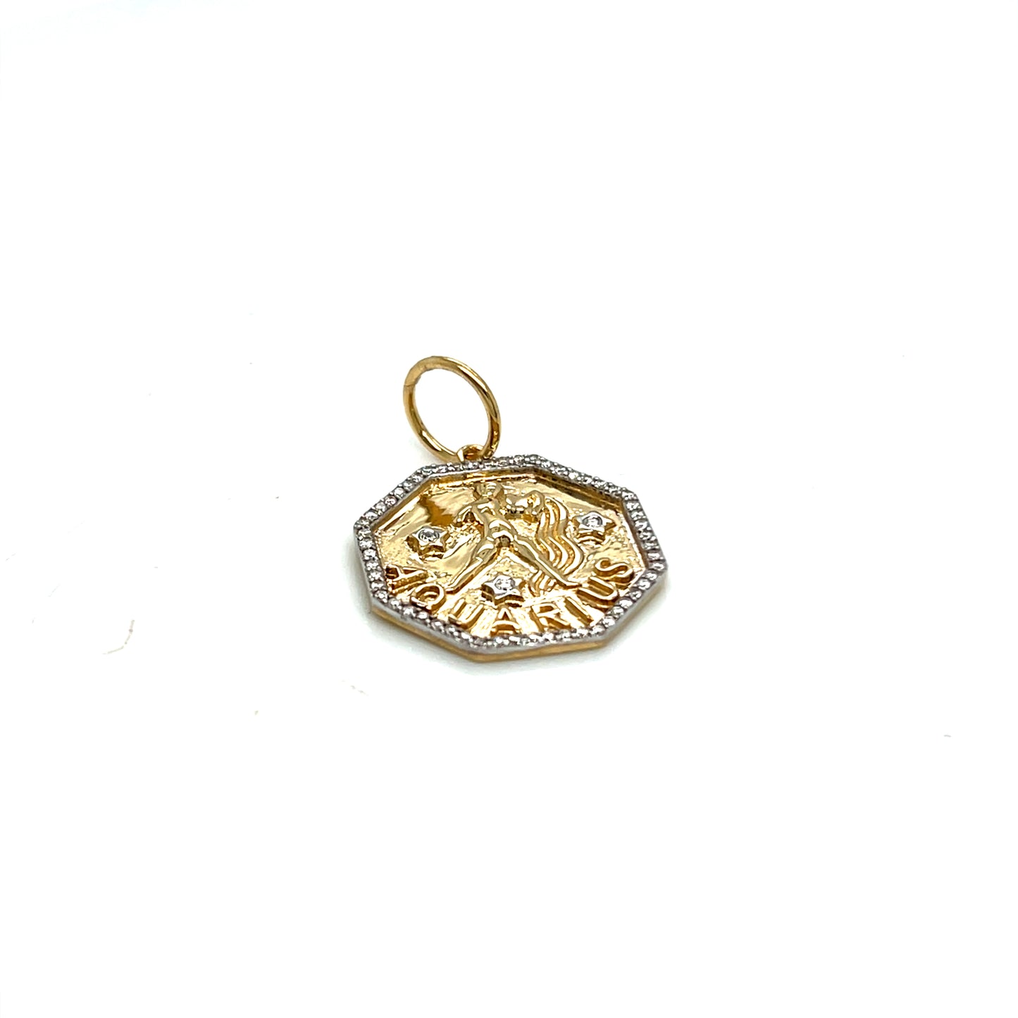 14Kt Yellow Gold "Aquarius" Diamond Halo Octagon Charm/Pendant