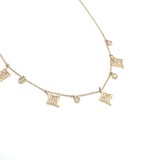 14Kt Yellow Gold Diamond Station Necklace