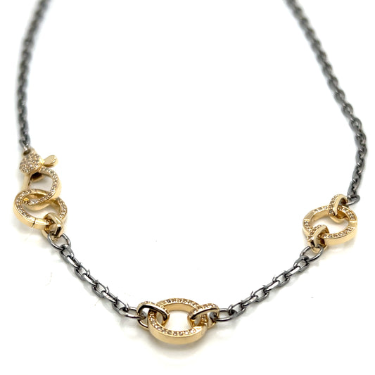 Sterling Silver and 14Kt Yellow Gold Station Link Necklace