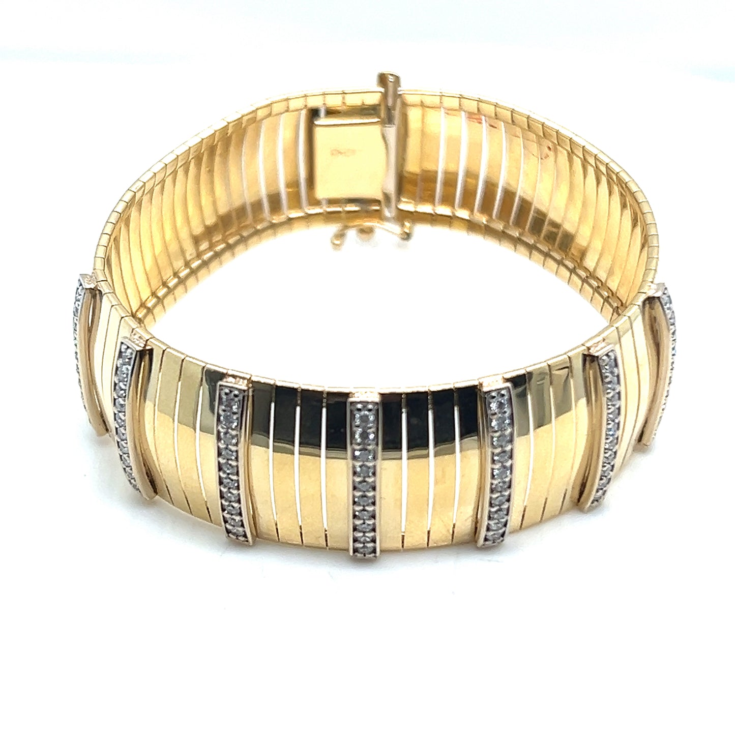 Wide Yellow Gold and Diamond Bracelet