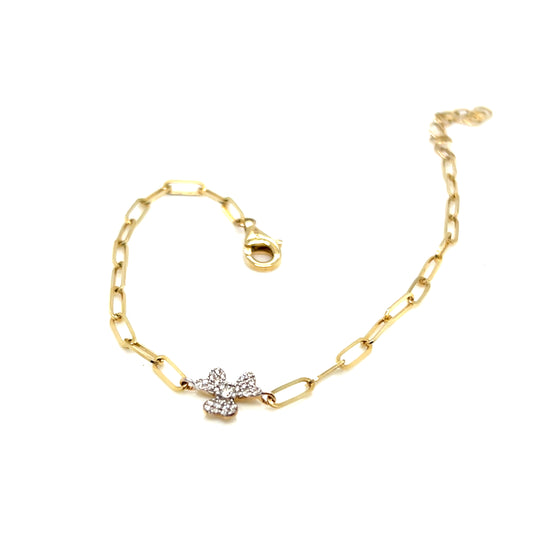 14Kt Yellow Gold Diamond Clover Link Bracelet