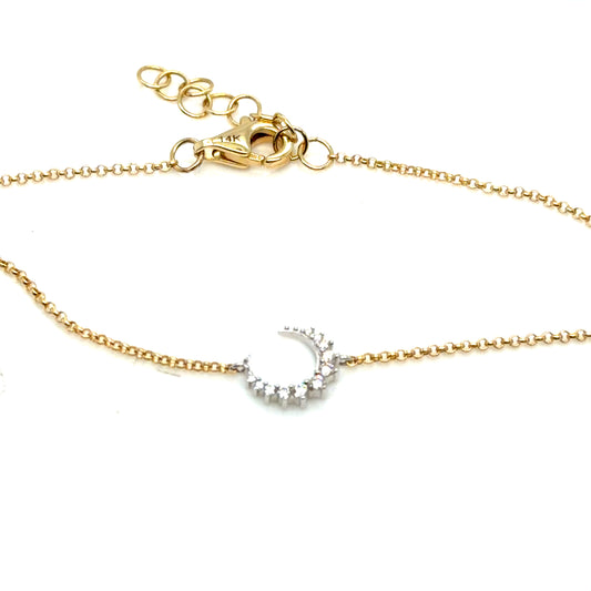 14Kt Yellow Gold Diamond Crescent Moon Adjustable Bracelet