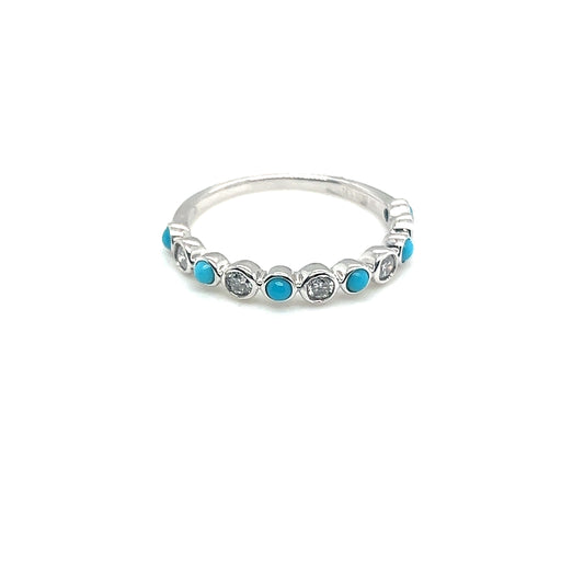 14Kt White Gold Turquoise and Diamond Band