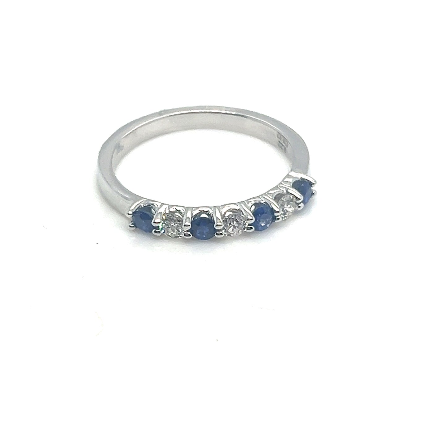 14Kt White Gold Sapphire and Diamond Band