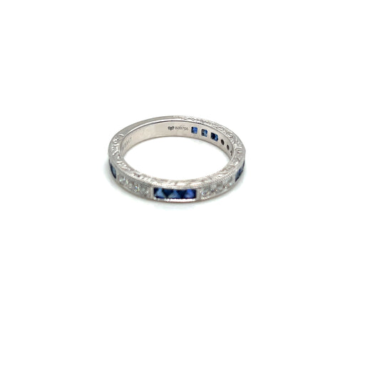 14Kt White Gold Sapphire and Diamond Band