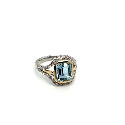 Aquamarine and Diamond Open Shank Fashion Ring