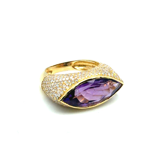 14Kt Yellow Gold Amethyst and Diamond Fashion Ring