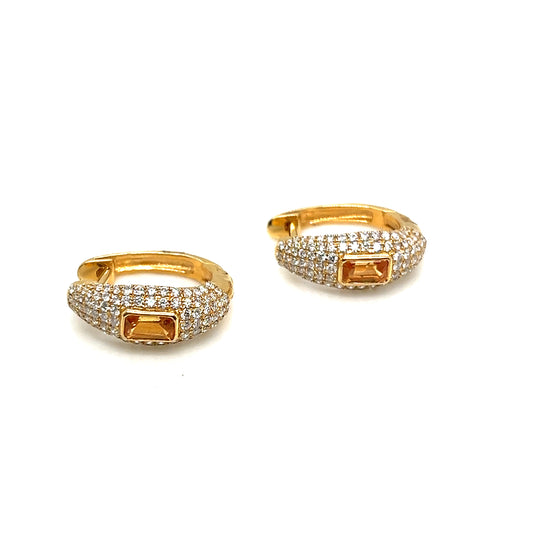 18Kt Yellow Gold Garnet and Diamond Huggie Earrings