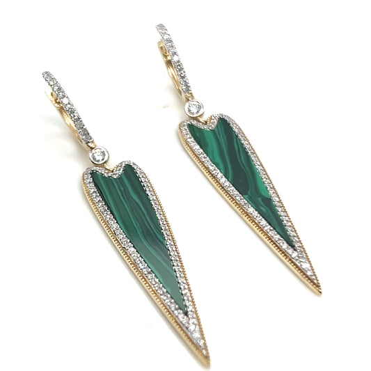 Malachite and Diamond Dangle Earrings