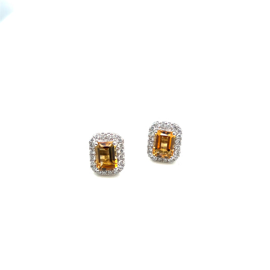 Citrine and Diamond Stud Earrings
