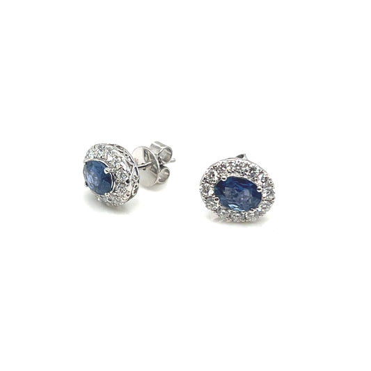 White Gold Sapphire and Diamond Stud Earrings