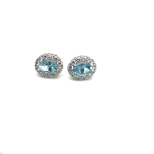 White Gold Aquamarine and Diamond Stud Earrings