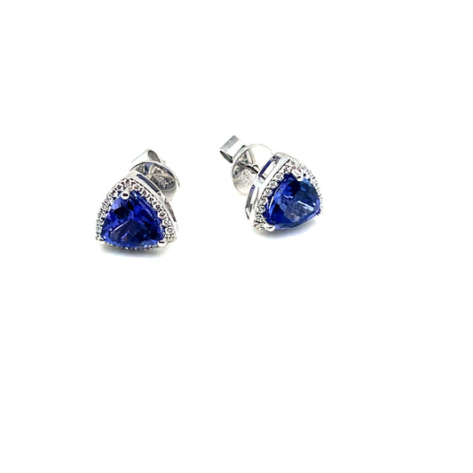 White Gold Tanzanite and Diamond Stud Earrings