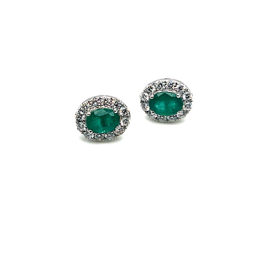 White Gold Emerald and Diamond Stud Earrings
