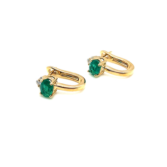 Yellow Gold Emerald and Diamond Huggie Earrings