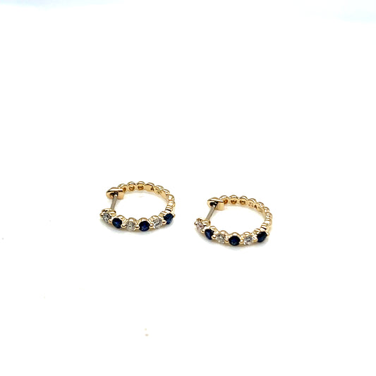 Yellow Gold Sapphire and Diamond Huggie Earrings