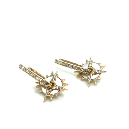 Mother of Pearl and Diamond Charm Dangle Hoop Earrings