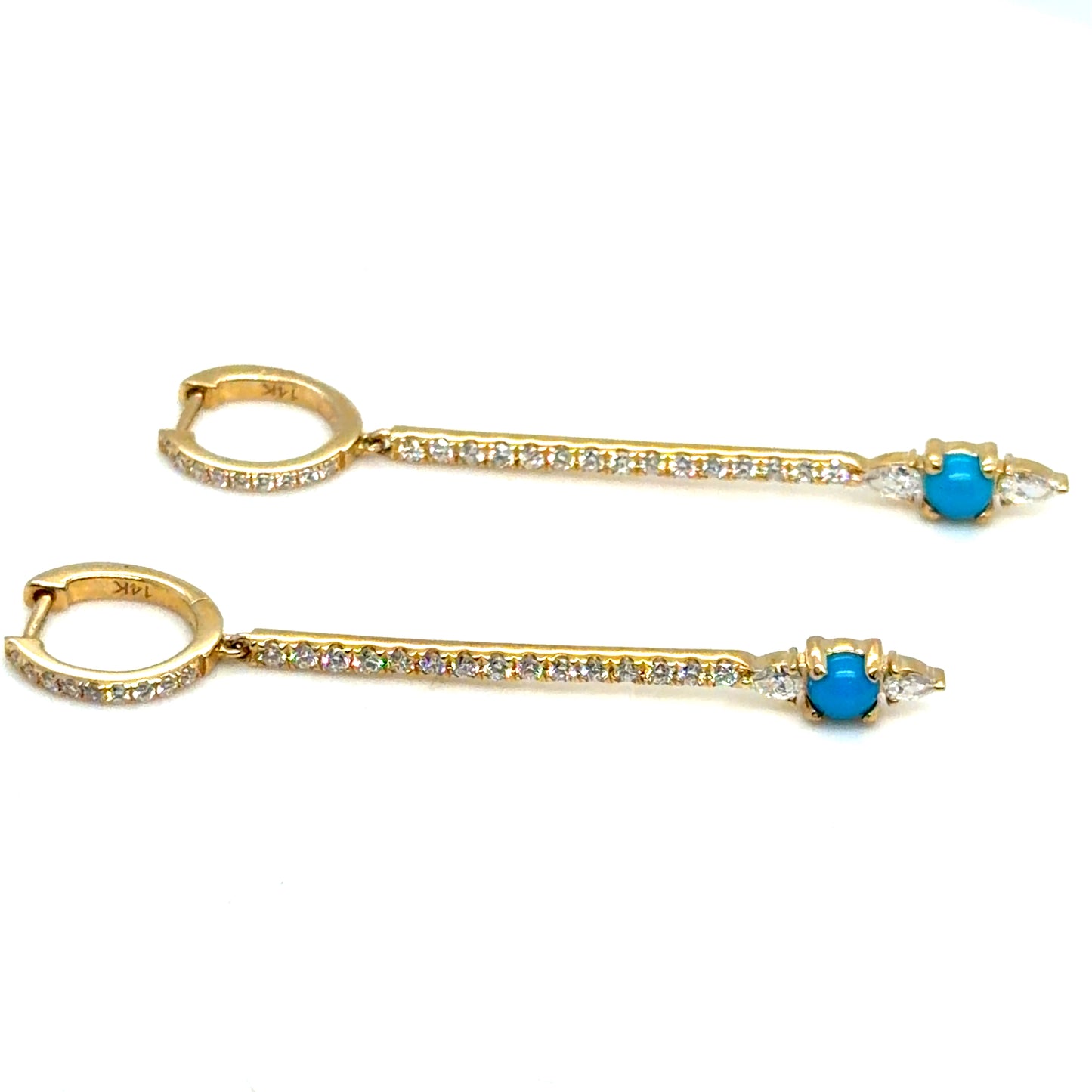 14Kt Yellow Gold Turquoise and Diamond Dangle Earrings