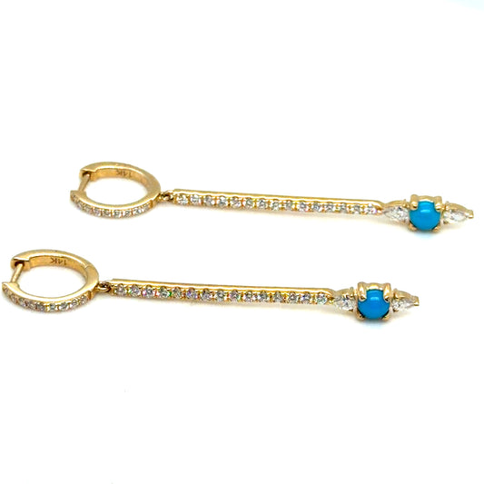 14Kt Yellow Gold Turquoise and Diamond Dangle Earrings
