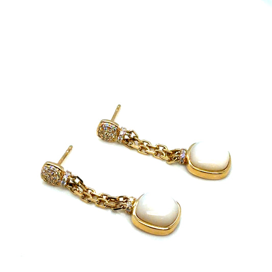 14Kt Yellow Gold Mother of Pearl and Diamond Dangle Earrings