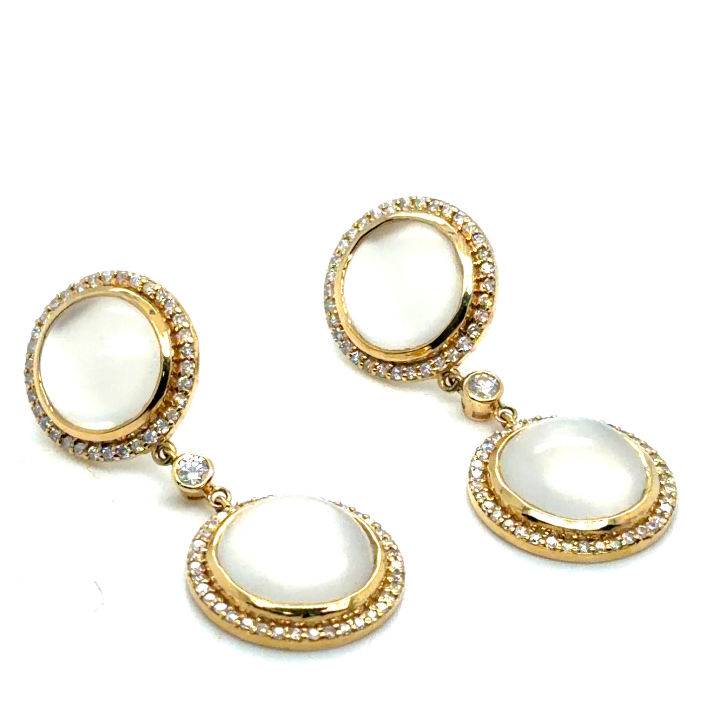 14Kt Yellow Gold Moonstone and Diamond Dangle Earrings