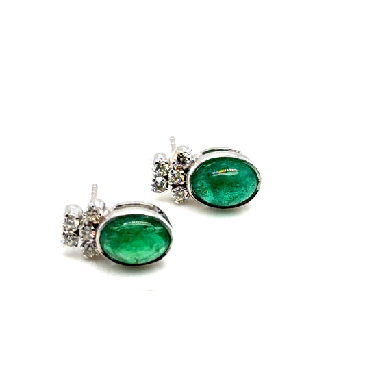 18Kt White Gold Emerald and Diamond Earrings