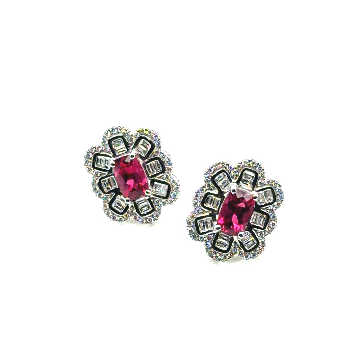 18Kt White Gold Rubellite Tourmaline and Diamond Earrings