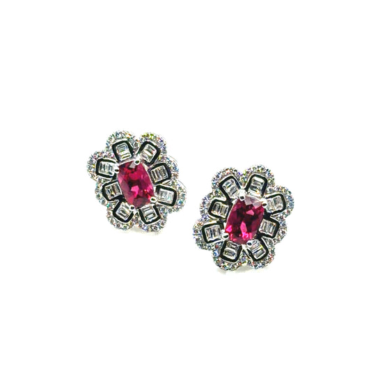 18Kt White Gold Rubellite Tourmaline and Diamond Earrings