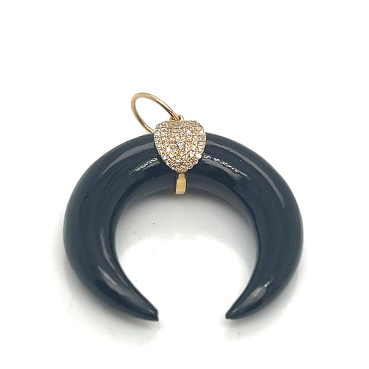 Onyx and Diamond Crescent Pendant