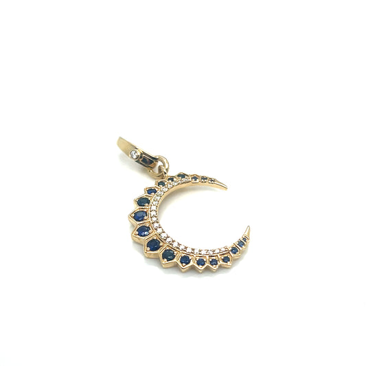 14Kt Yellow Gold Sapphire and Diamond Crescent Moon Charm
