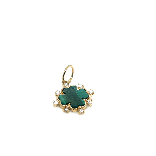 14Kt Yellow Gold Malachite Clover Charm with Diamond Spikes