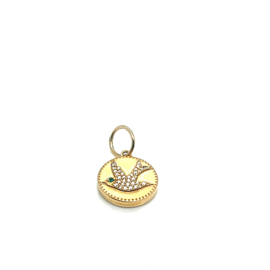 14Kt Yellow Gold Emerald and Diamond Dove Charm