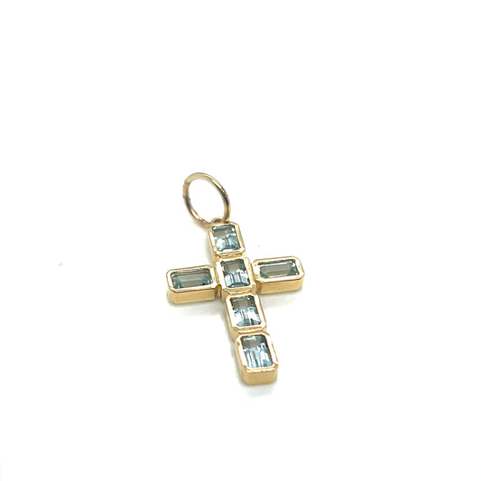 14Kt Yellow Gold Aquamarine Cross Charm/Pendant