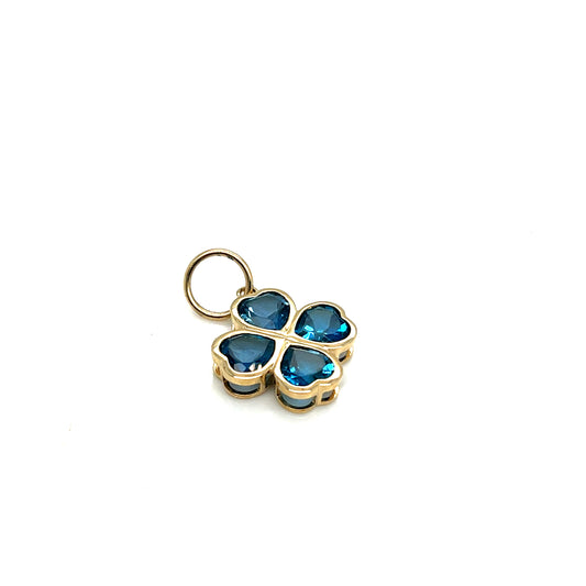 14Kt Yellow Gold London Blue Topaz Four Leaf Clover Charm/Pendant