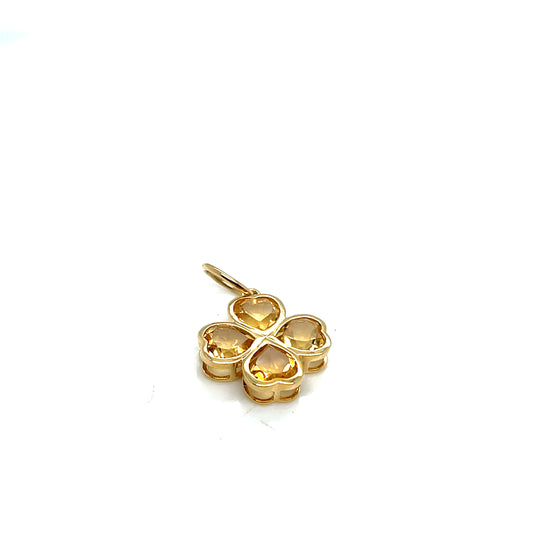 14Kt Yellow Gold Citrine Four Leaf Clover Charm /Pendant