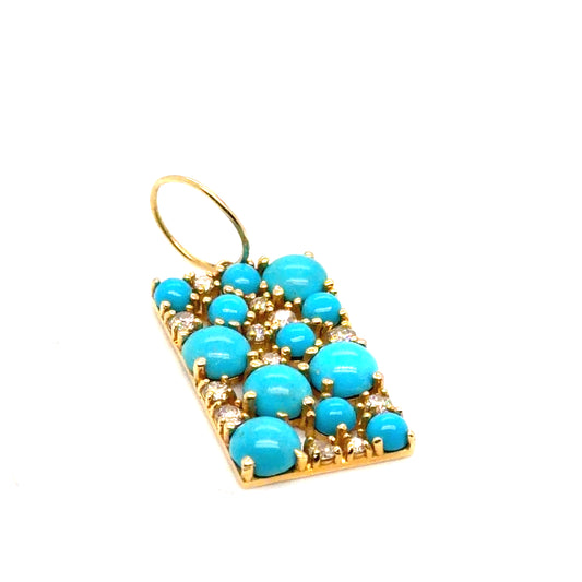 14Kt Yellow Gold Turquoise and Diamond Dog Tag Charm