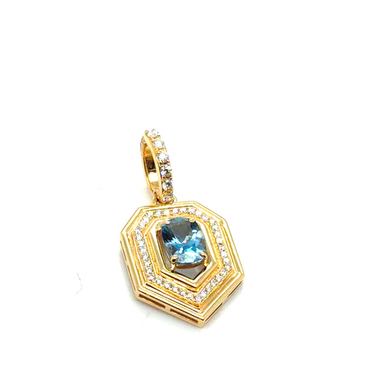 18Kt Yellow Gold Aquamarine and Diamond Pendant