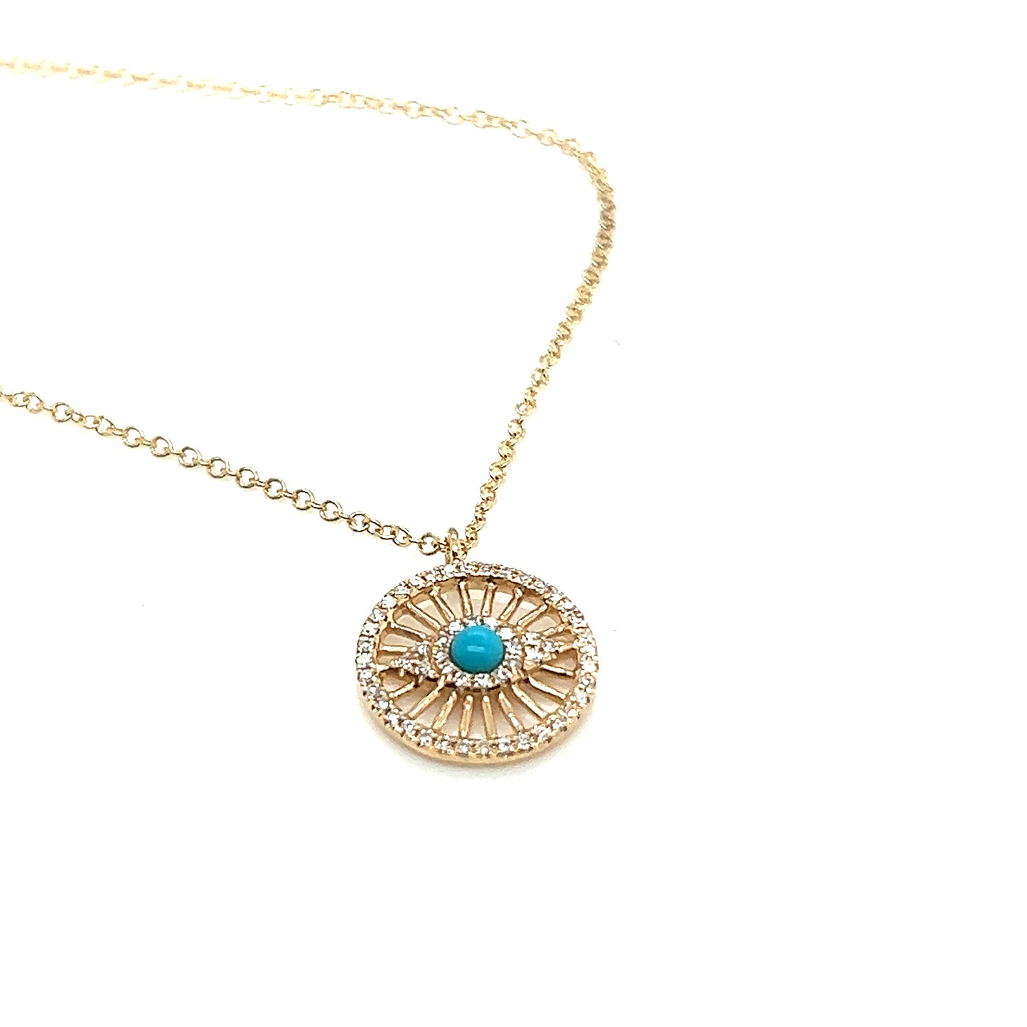 Yellow Gold Turquoise and Diamond Evil Eye Necklace