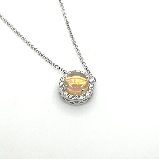 14Kt White Gold Opal and Diamond Necklace