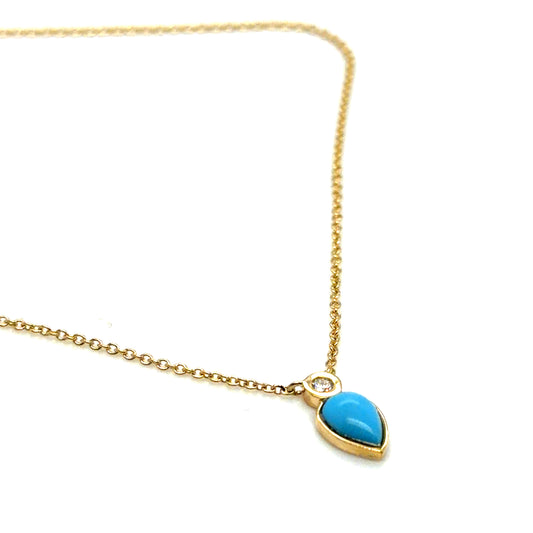 14Kt Yellow Gold Pear Shaped Turquoise and Diamond Necklace