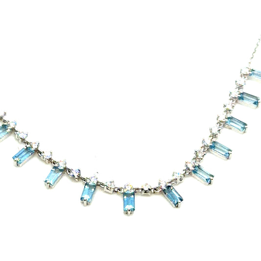 18Kt White Gold Aquamarine and Diamond Necklace