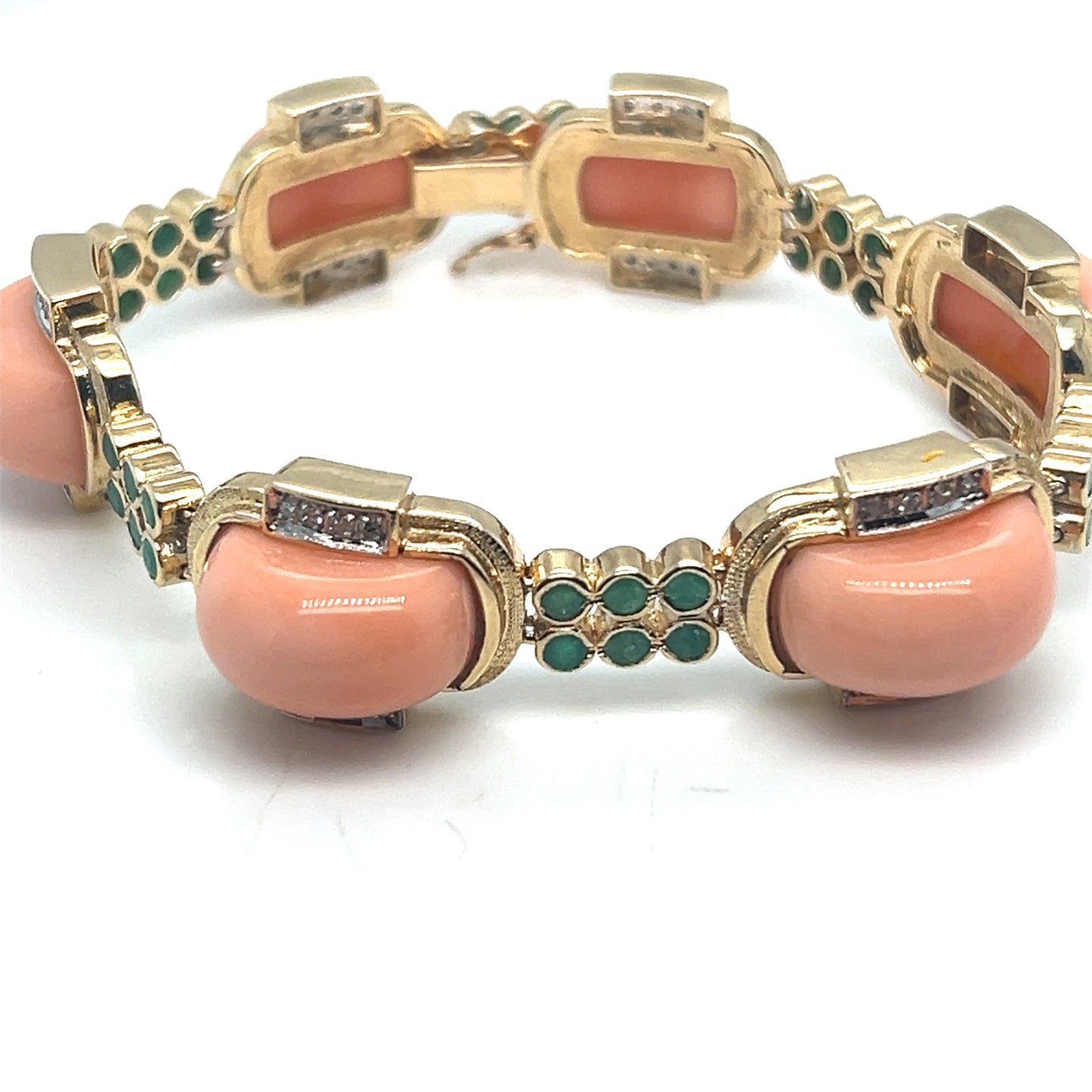 Coral, Diamond, and Emerald Bracelet