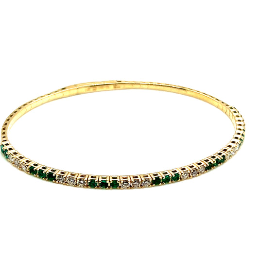 Emerald And Diamond Flexible Bangle Bracelet