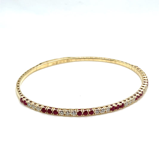 Yellow Gold Ruby and Diamond flexible Bangle Bracelet
