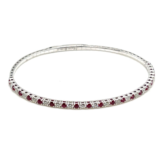 White Gold Ruby and Diamond Flexible Bangle Bracelet