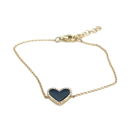 Agate and Diamond Heart Bracelet