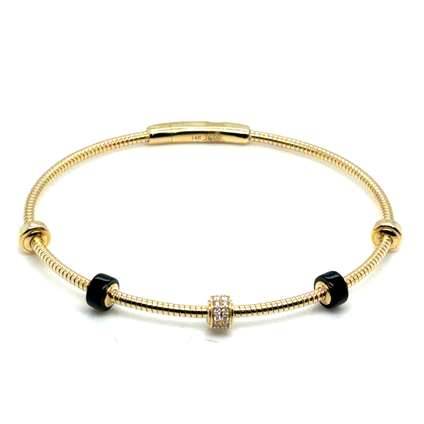14Kt Yellow Gold Onyx and Diamond Fashion Bangle Bracelet