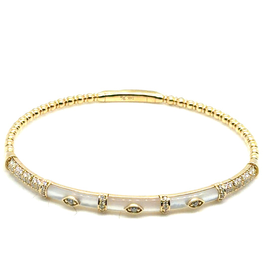 14Kt Yellow Gold Mother of Pearl and Diamond Bangle Bracelet