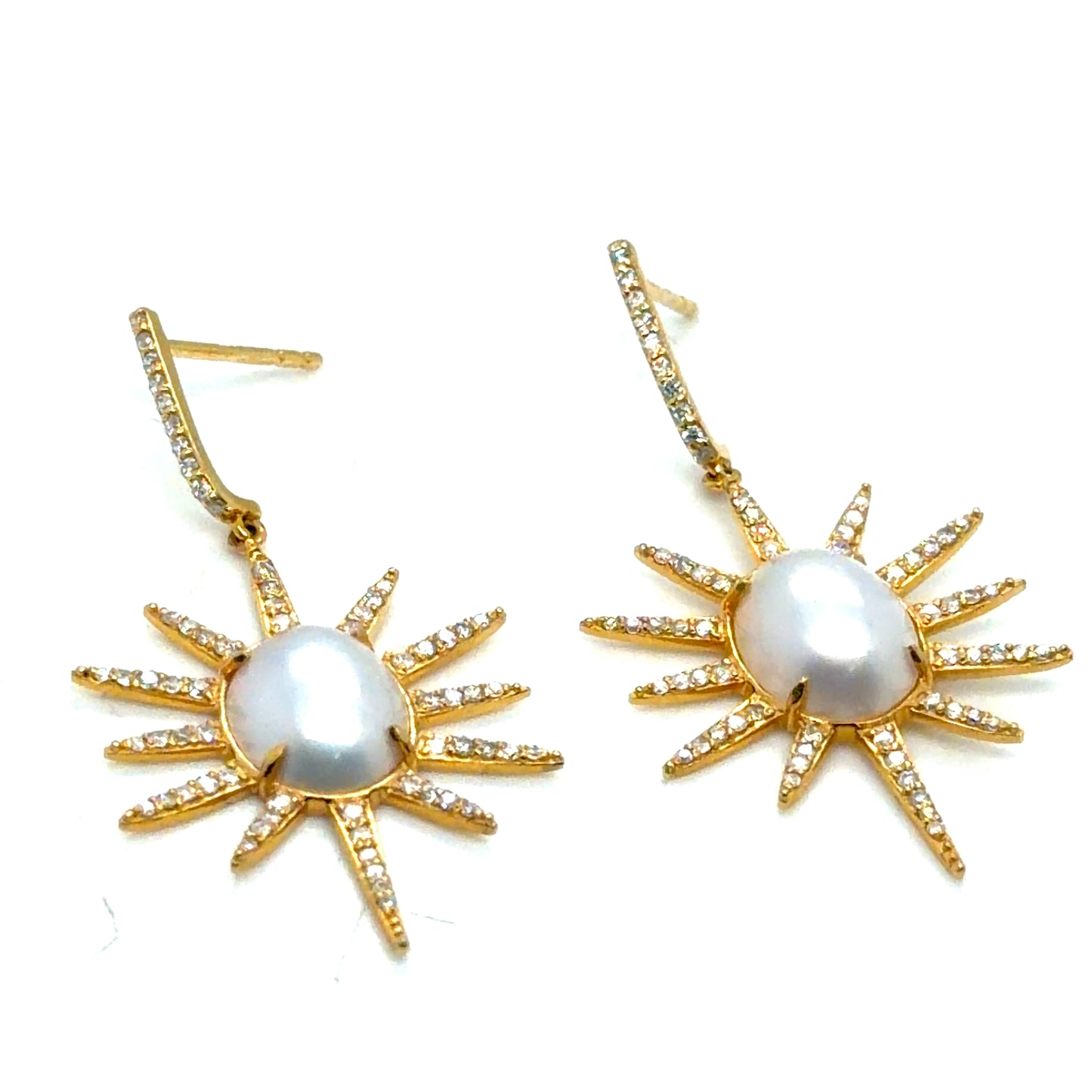 14Kt Yellow Gold Pearl and Diamond Dangle Earrings